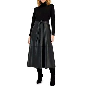 Anne Klein Faux Leather Turtleneck Midi Dress 4 Black Capsule Quiet Luxury